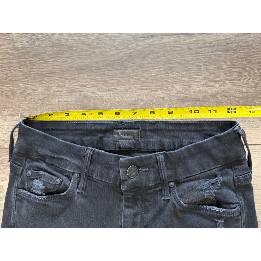 MOTHER Looker Ankle Fray Jeans Black Distressed High‎ Rise Skinny Leg Size 25